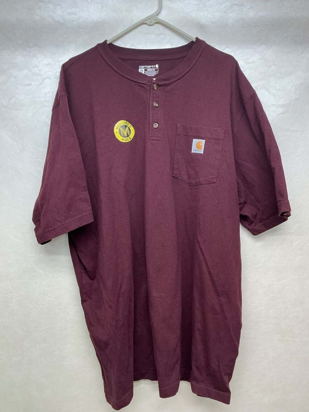 Carhartt Loose Fit Henley Shirt 2XL Tall Burgundy Pocket Tee